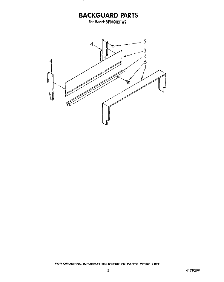 BACKGUARD Diagram and Parts List for SF0100ERW2  Whirlpool Range