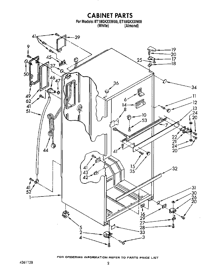 CABINET Diagram and Parts List for ET18GKXXN00  Whirlpool Refrigerator