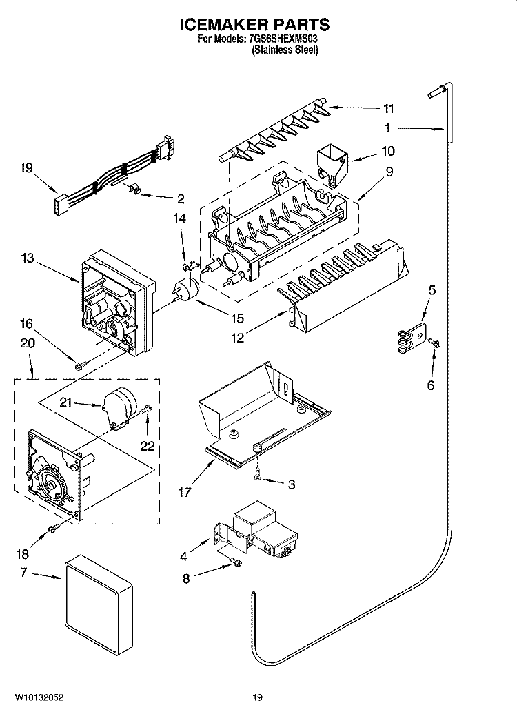 ICEMAKER PARTS, OPTIONAL PARTS (NOT INCLUDED) Diagram and Parts List for 7GS6SHEXMS03  Whirlpool Refrigerator