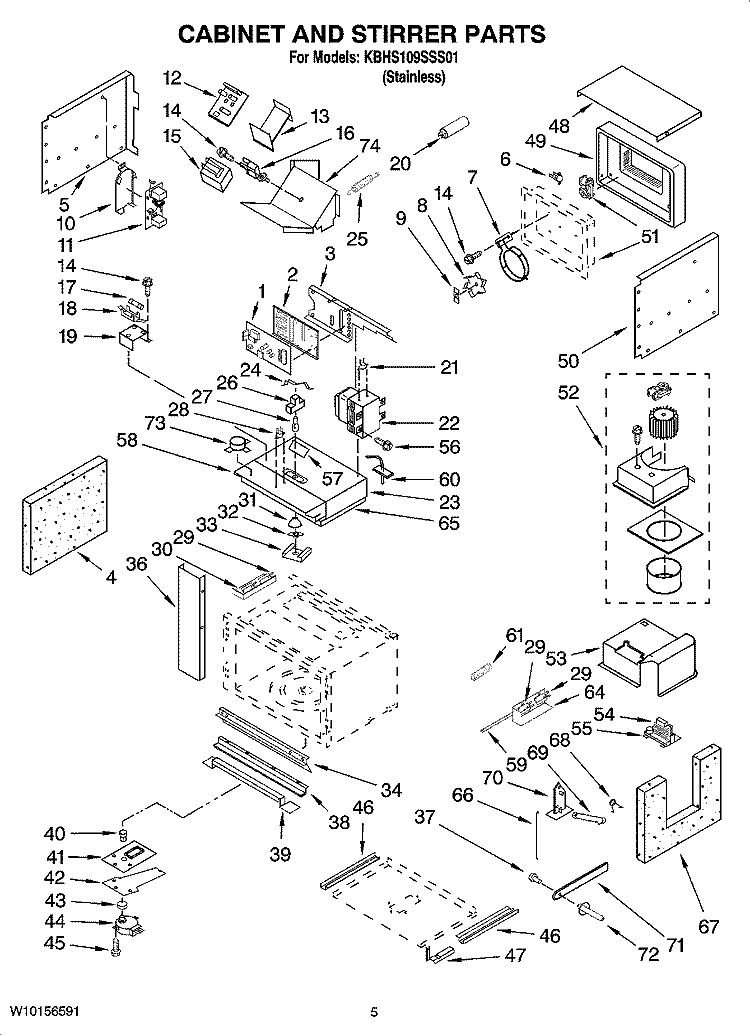 CABINET AND STIRRER PARTS Diagram and Parts List for KBHS109SSS01  KitchenAid Microwave