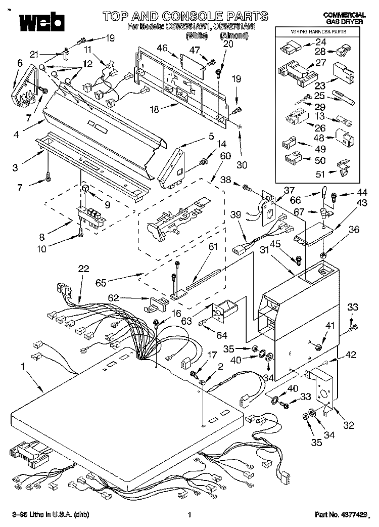 TOP AND CONSOLE Diagram and Parts List for CGW2761AW1  Whirlpool Dryer