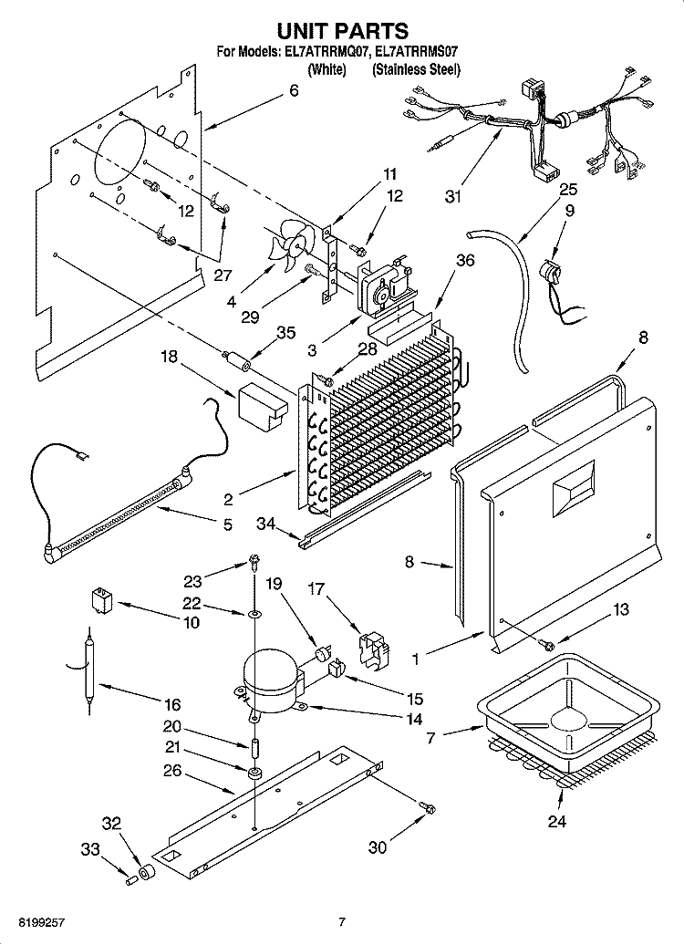 UNIT PARTS, OPTIONAL PARTS Diagram and Parts List for EL7ATRRMQ07  Whirlpool Refrigerator