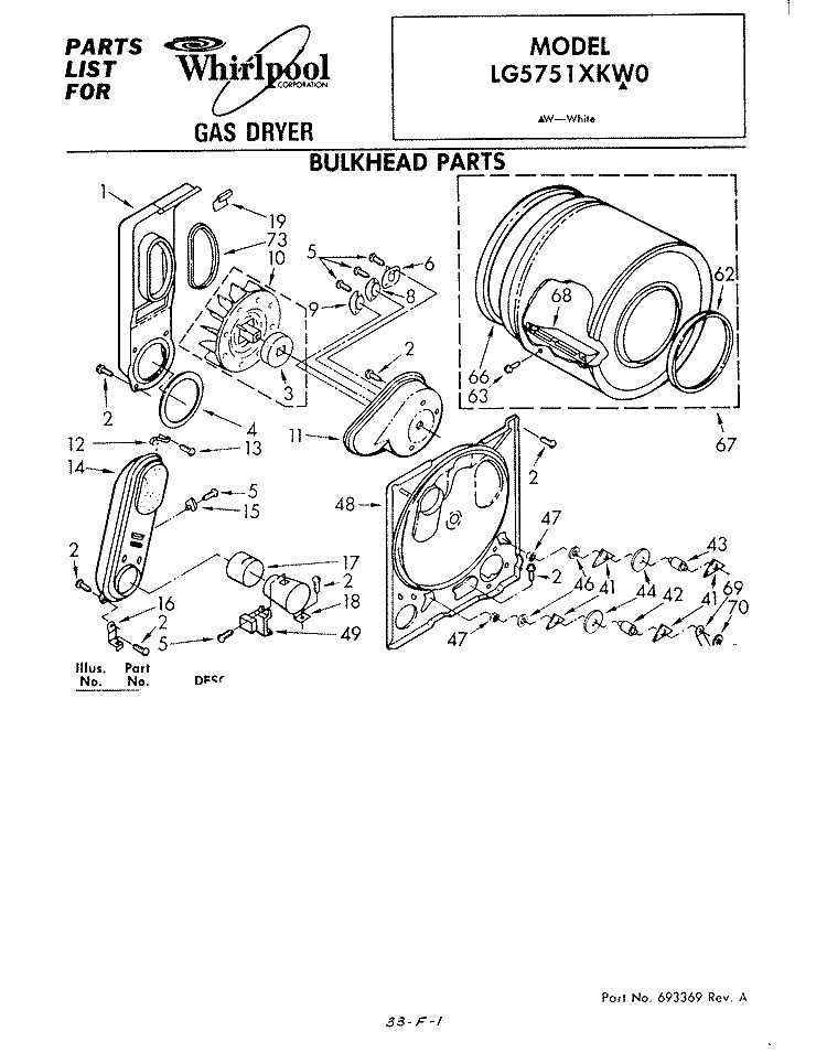 BULKHEAD Diagram and Parts List for LG5751XKW0  Whirlpool Dryer