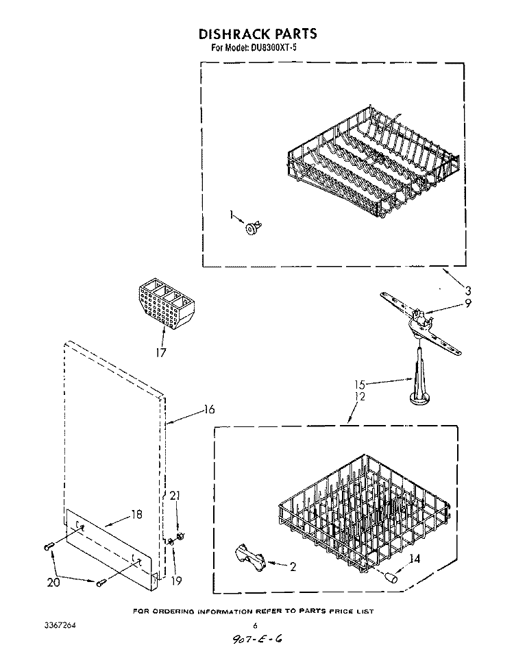DISH RACK Diagram and Parts List for DU8300XT5  Whirlpool Dishwasher