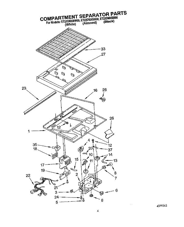 COMPARTMENT SEPARATOR Diagram and Parts List for ET22DMXBB00  Whirlpool Refrigerator