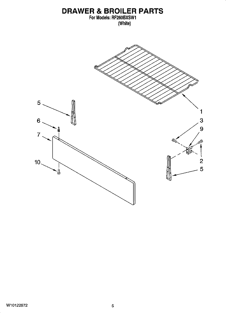 DRAWER & BROILER PARTS Diagram and Parts List for RF260BXSW1  Whirlpool Range