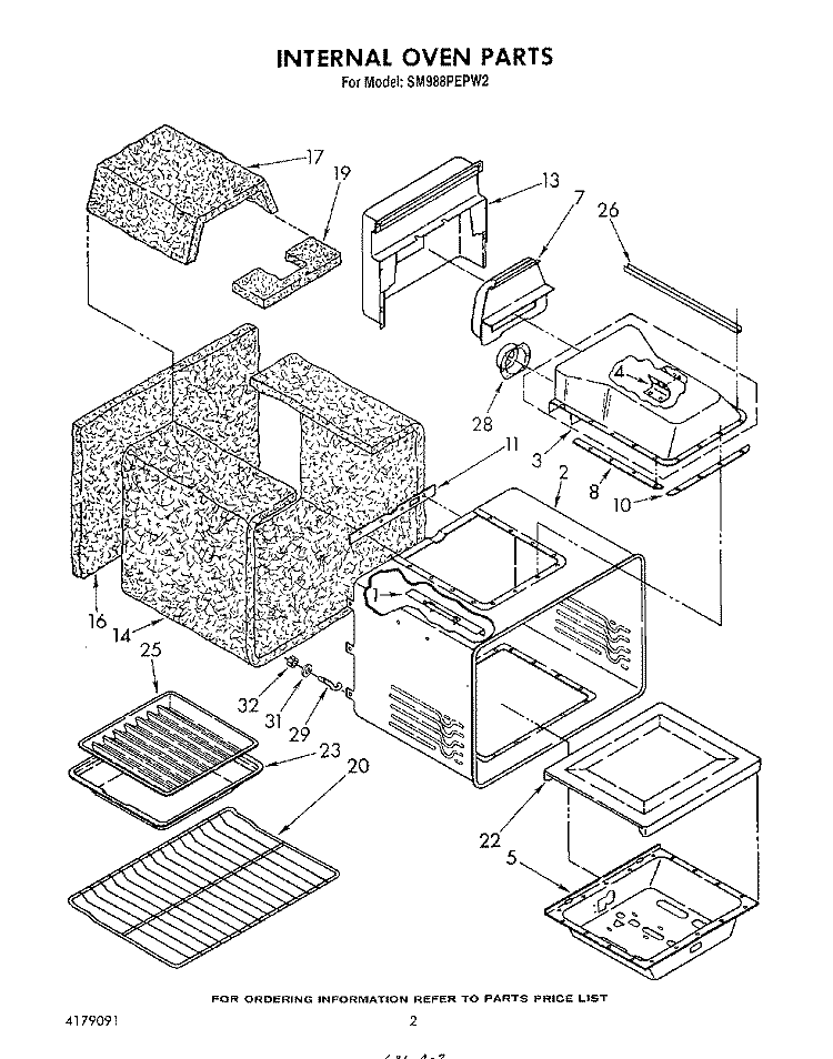 INTERNAL OVEN Diagram and Parts List for SM988PEPW2  Whirlpool Range