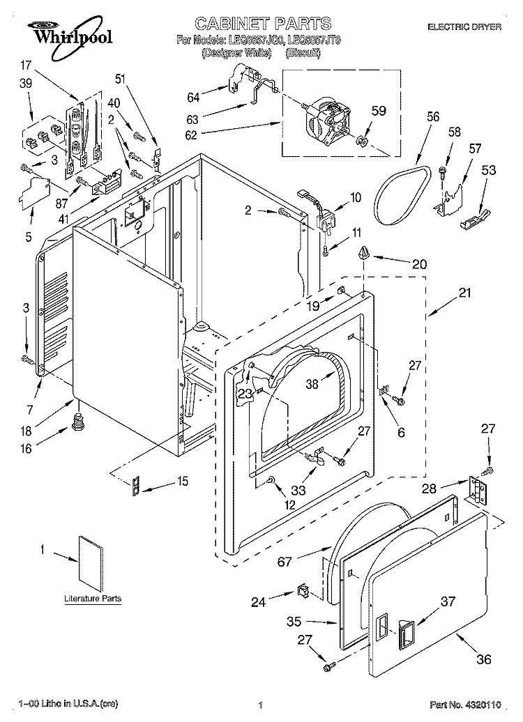 SECTION Diagram and Parts List for LEQ8857JT0  Whirlpool Dryer