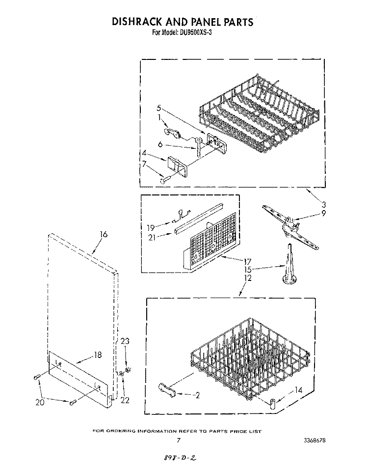DISH RACK AND PANEL Diagram and Parts List for DU9500XS3  Whirlpool Dishwasher