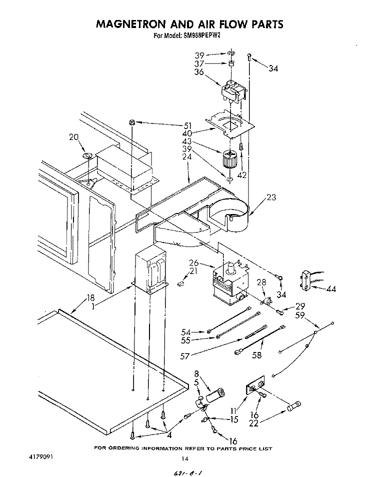 MAGNETRON AND AIRFLOW Diagram and Parts List for SM988PEPW2  Whirlpool Range