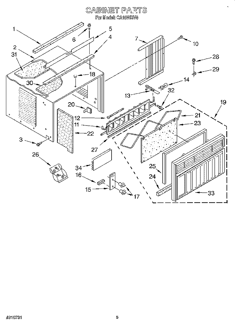 CABINET Diagram and Parts List for CA10WRV0  Whirlpool Air Conditioner