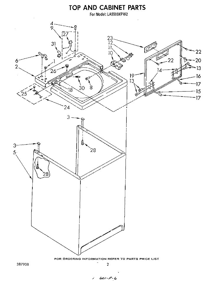 TOP AND CABINET , LITERATURE AND OPTIONAL Diagram and Parts List for LA5500XPW2  Whirlpool Washer