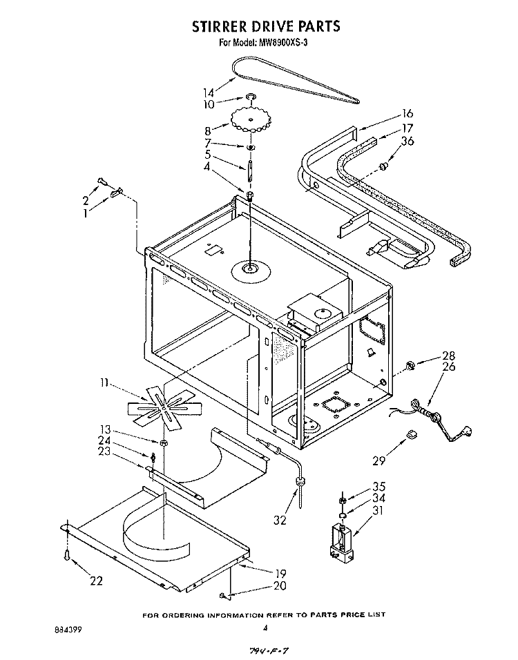 STIRRER DRIVE Diagram and Parts List for MW8900XS3  Whirlpool Microwave