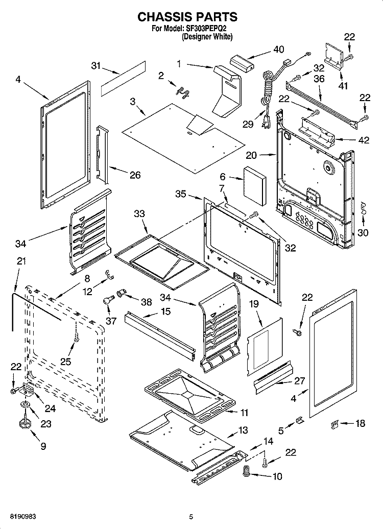 CHASSIS PARTS Diagram and Parts List for SF303PEPQ2  Whirlpool Range