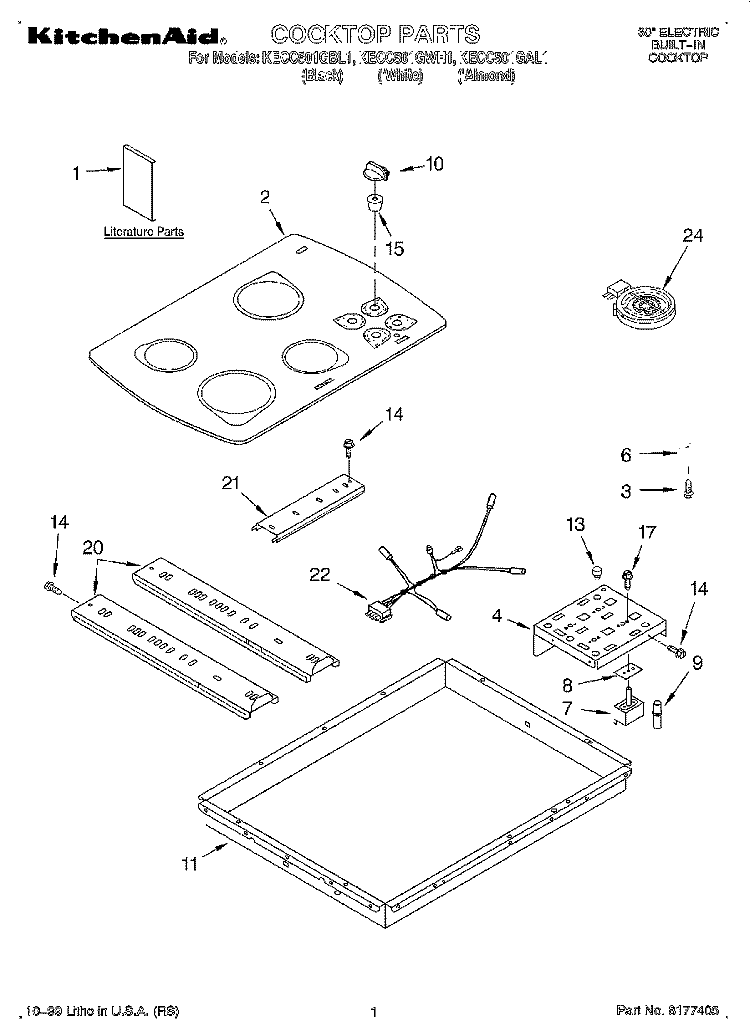 SECTION Diagram and Parts List for KECC501GBL1  KitchenAid Cooktop