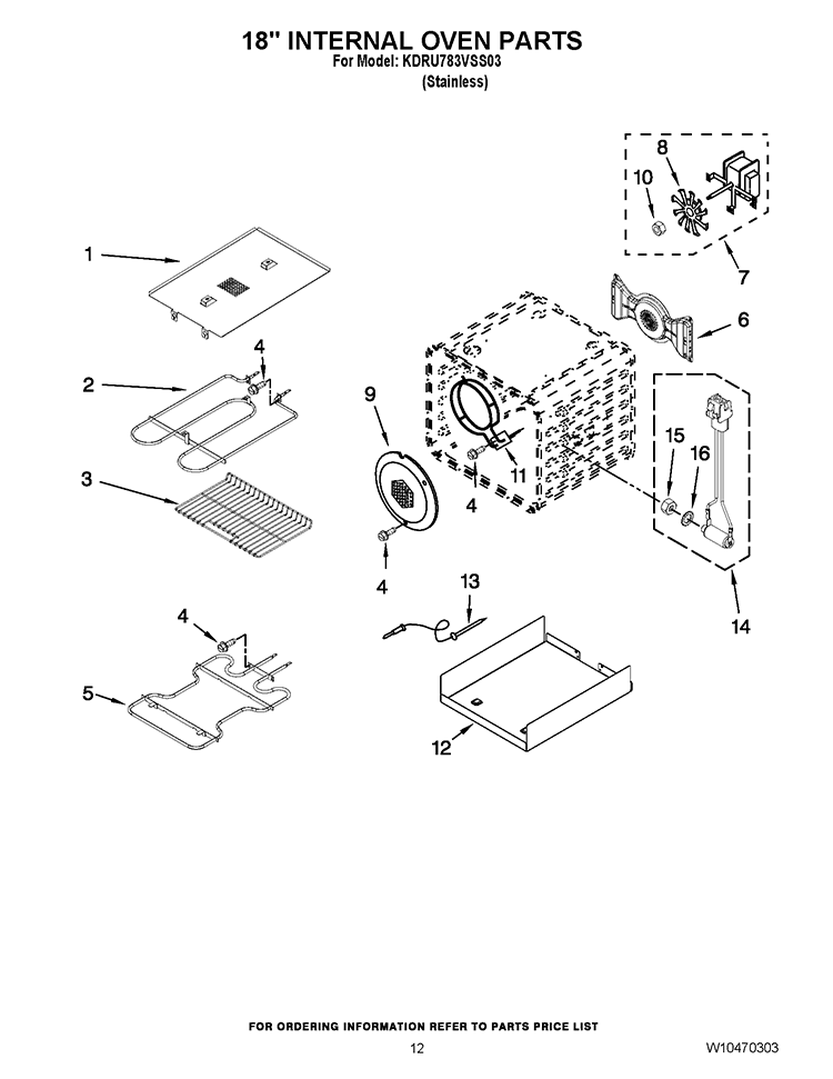 18`` INTERNAL OVEN PARTS Diagram and Parts List for KDRU783VSS03  KitchenAid Range