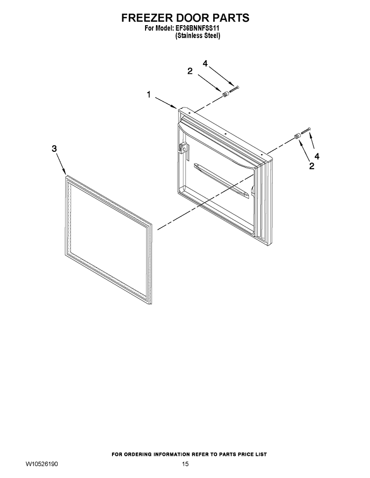 FREEZER DOOR PARTS Diagram and Parts List for EF36BNNFSS11  Whirlpool Refrigerator