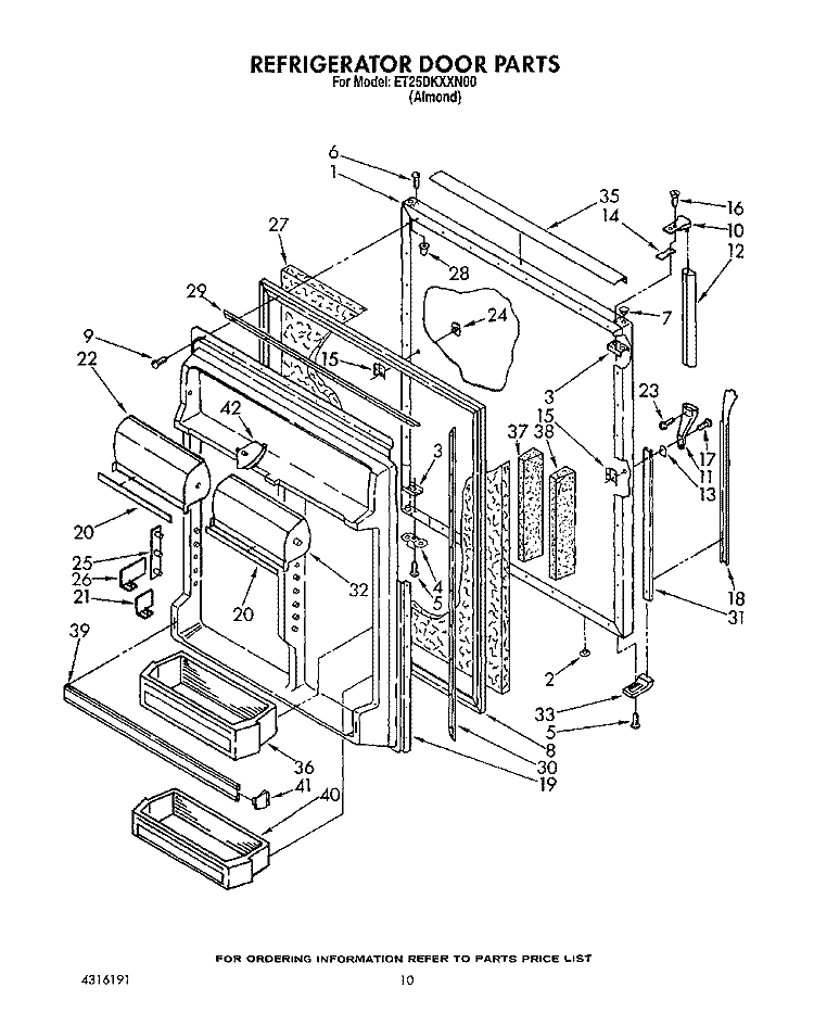 REFRIGERATOR DOOR Diagram and Parts List for ET25DKXXW00  Whirlpool Refrigerator