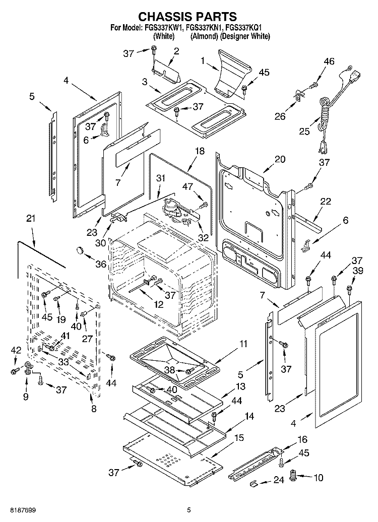 CHASSIS Diagram and Parts List for FGS337KN1  Roper Range