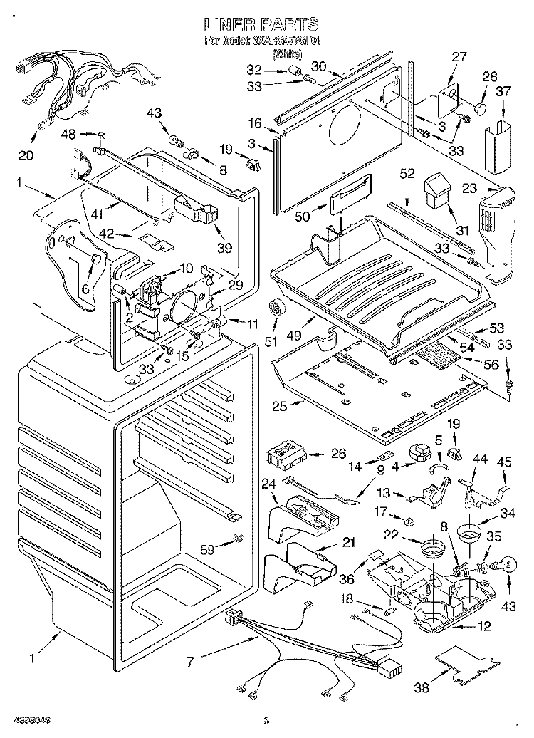 LINER Diagram and Parts List for 3XARG477GF01  Whirlpool Refrigerator