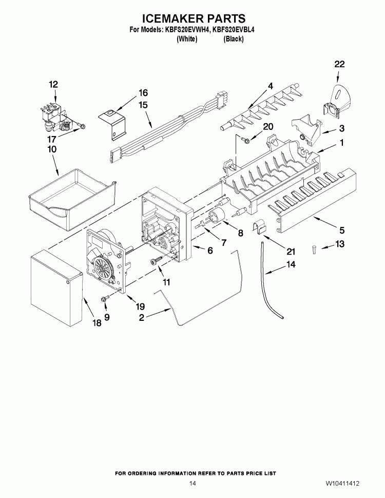 ICEMAKER PARTS Diagram and Parts List for KBFS20EVBL4  KitchenAid Refrigerator