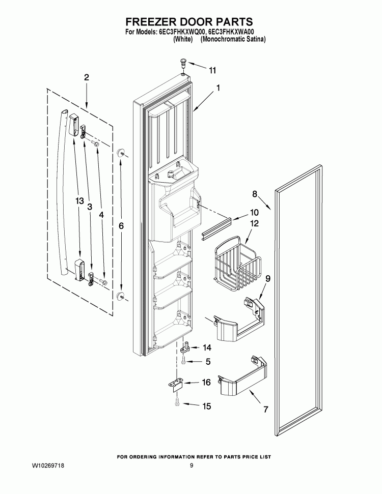FREEZER DOOR PARTS Diagram and Parts List for 6EC3FHKXWA00  Whirlpool Refrigerator