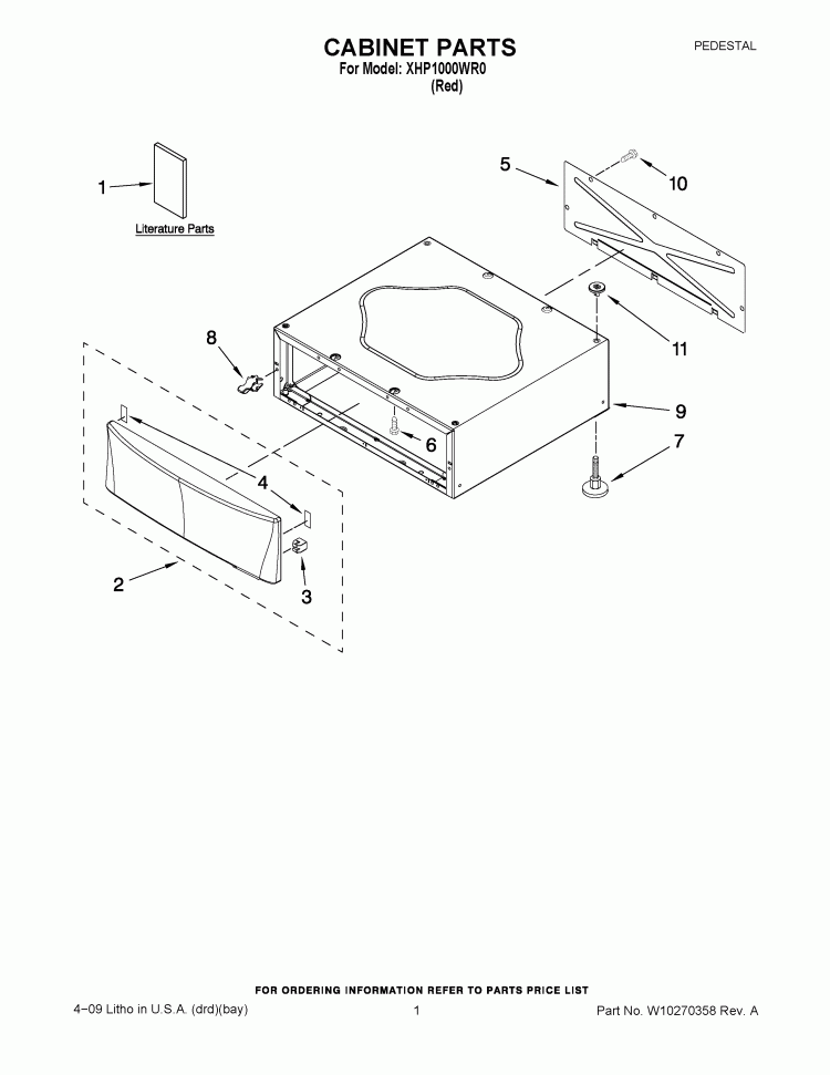 CABINET PARTS Diagram and Parts List for XHP1000WR0  Whirlpool Laundry Accessories