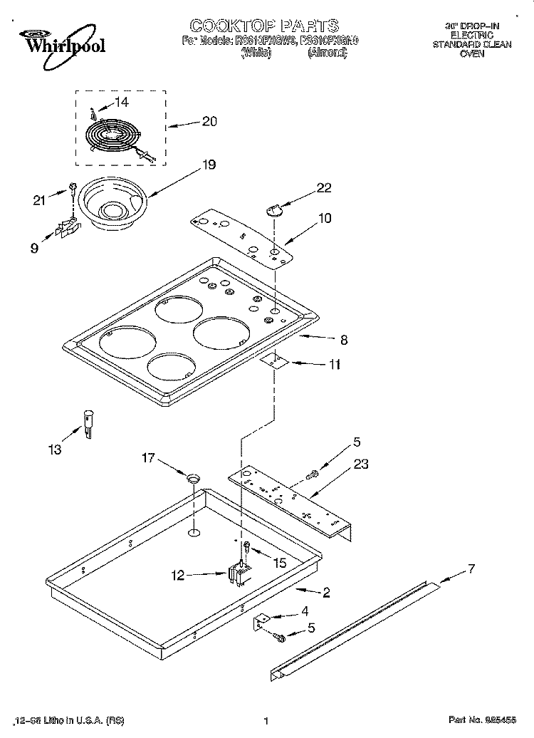 COOKTOP Diagram and Parts List for RS610PXGW0  Whirlpool Range