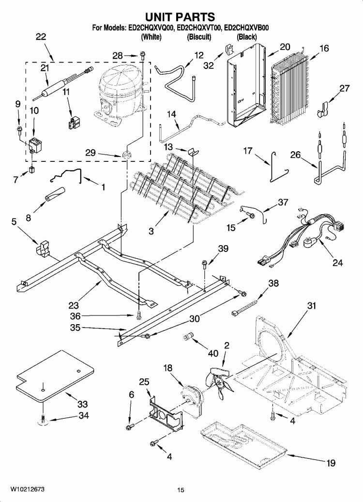 UNIT PARTS Diagram and Parts List for ED2CHQXVQ00  Whirlpool Refrigerator