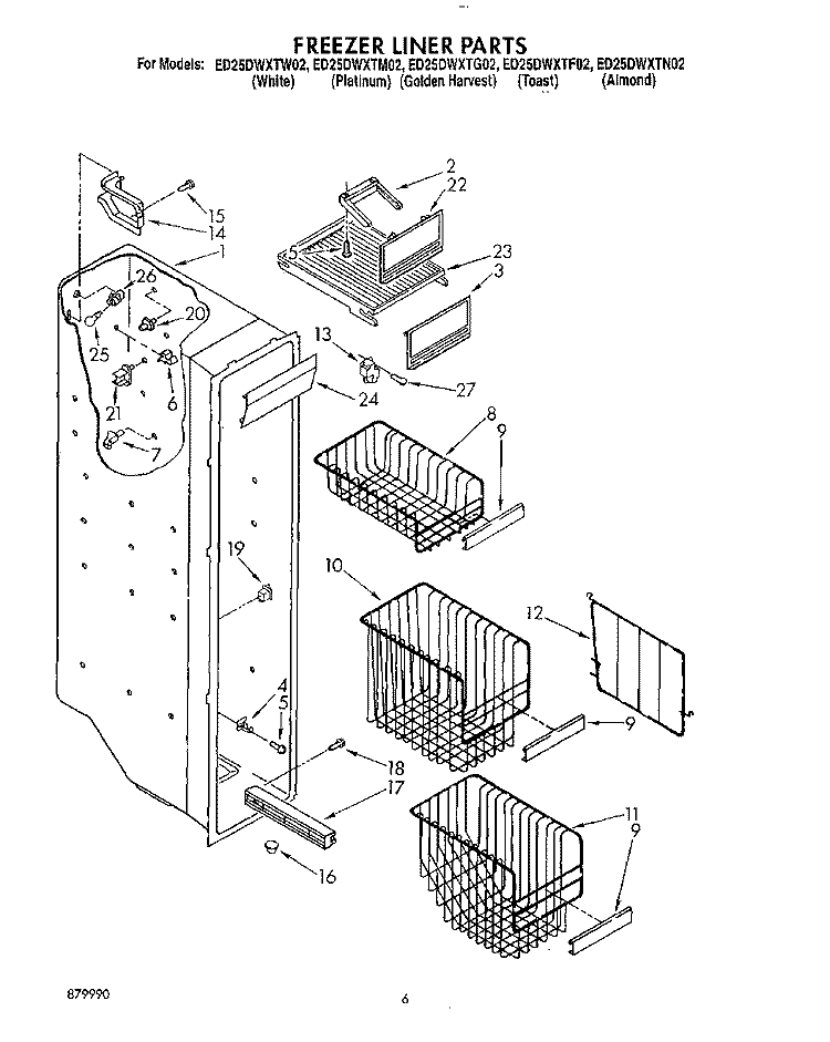 FREEZER LINER Diagram and Parts List for ED25DWXTF02  Whirlpool Refrigerator