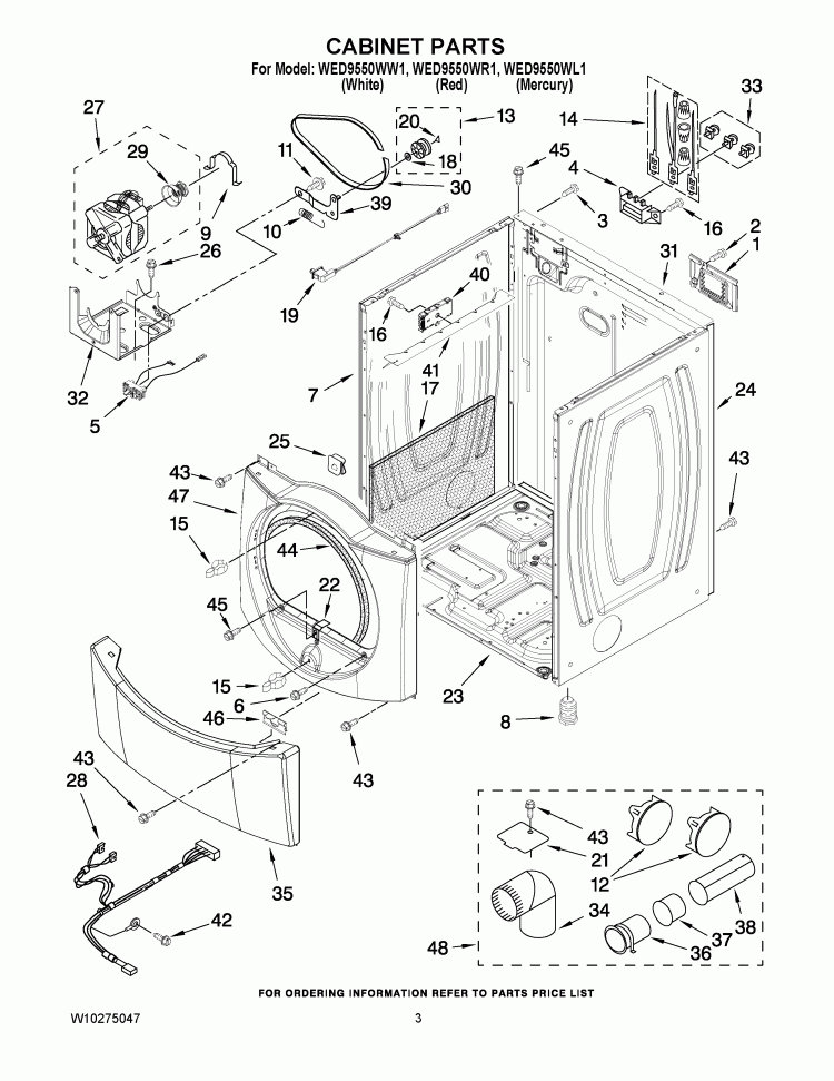 CABINET PARTS Diagram and Parts List for WED9550WW1  Whirlpool Dryer