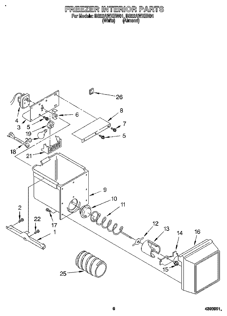 FREEZER INTERIOR Diagram and Parts List for RS22AWXEN01  Roper Refrigerator