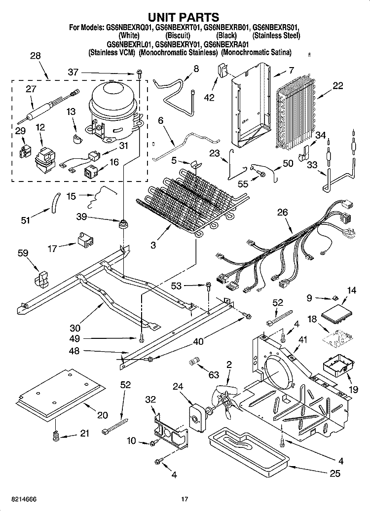 UNIT PARTS Diagram and Parts List for GS6NBEXRT01  Whirlpool Refrigerator