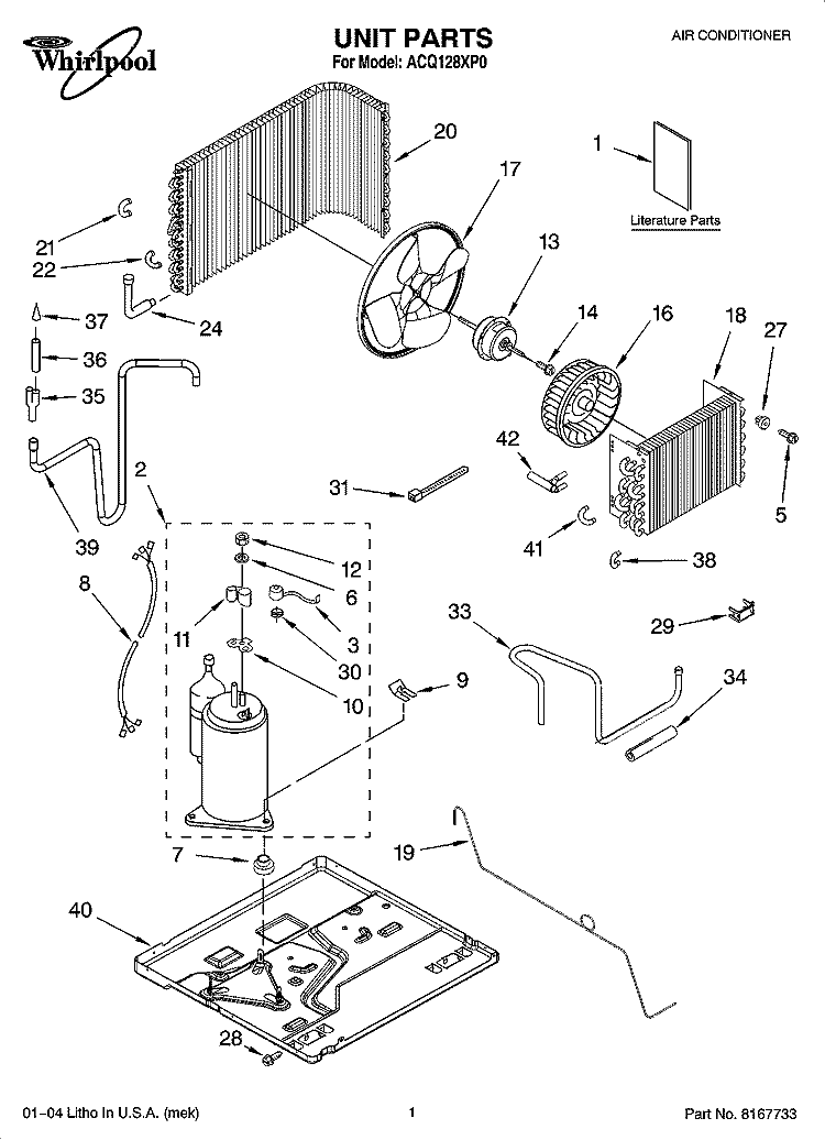 UNIT PARTS Diagram and Parts List for ACQ128XP0  Whirlpool Air Conditioner