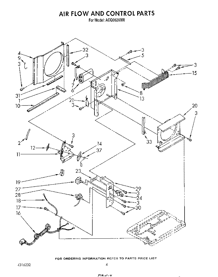 AIR FLOW AND CONTROL Diagram and Parts List for ACQ062XW0  Whirlpool Air Conditioner
