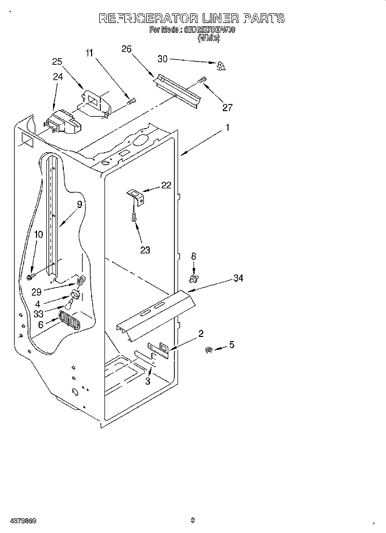REFRIGERATOR LINER Diagram and Parts List for 6ED22ZRXDW00  Whirlpool Refrigerator