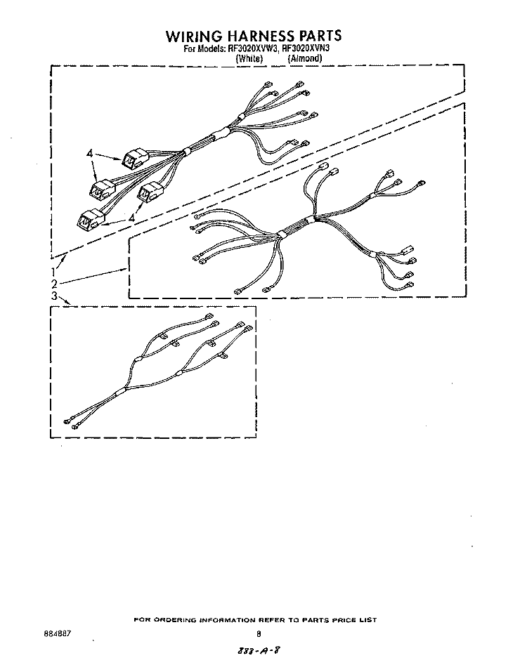 WIRING HARNESS Diagram and Parts List for RF3020XVW3  Whirlpool Range