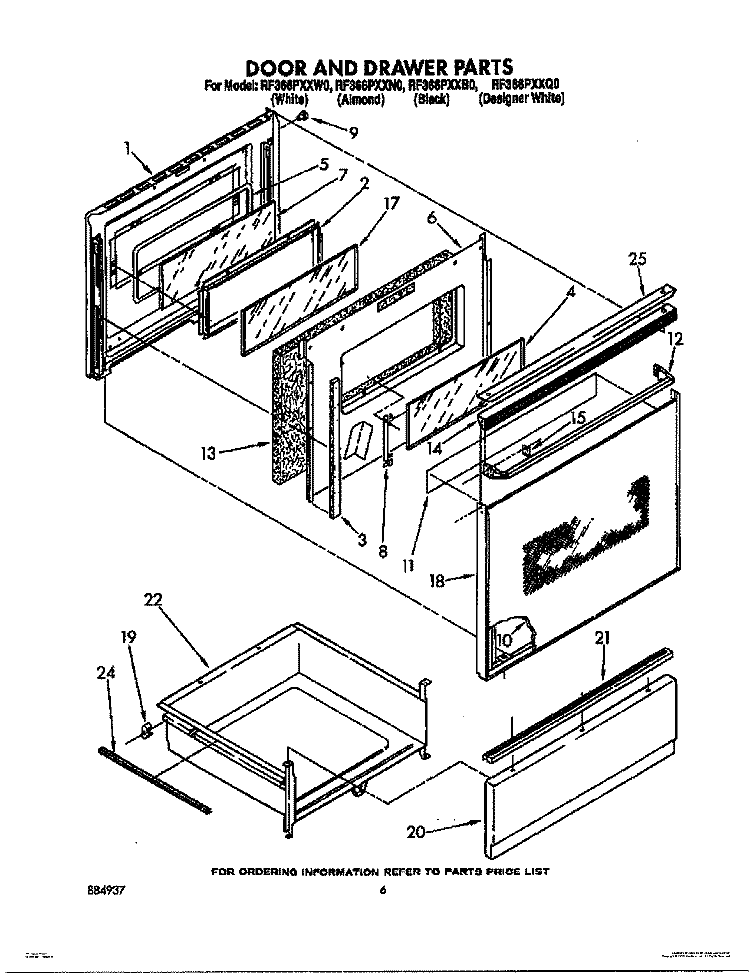 DOOR AND DRAWER Diagram and Parts List for RF366PXXQ0  Whirlpool Range