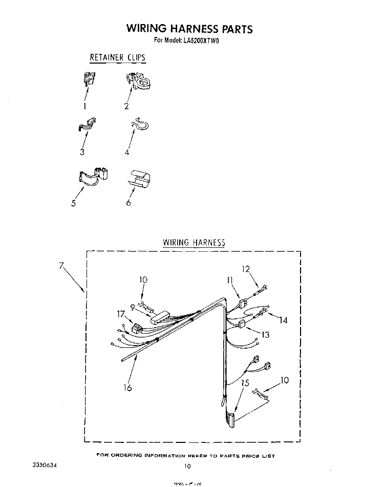 WIRING HARNESS Diagram and Parts List for LA5200XTM0  Whirlpool Washer
