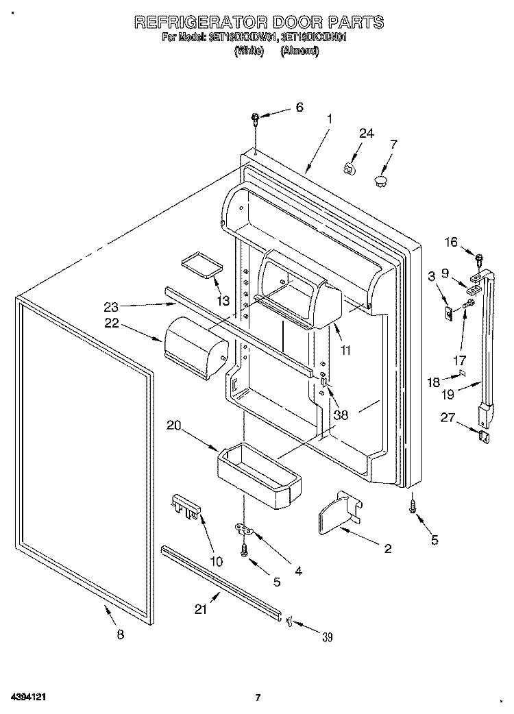 REFRIGERATOR DOOR Diagram and Parts List for 3ET19DKXDN01  Whirlpool Refrigerator
