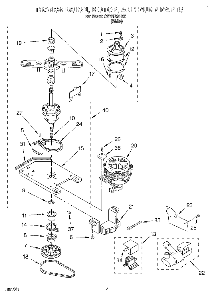 TRANSMISSION, MOTOR AND PUMP Diagram and Parts List for CCW5294W0  Whirlpool Washer