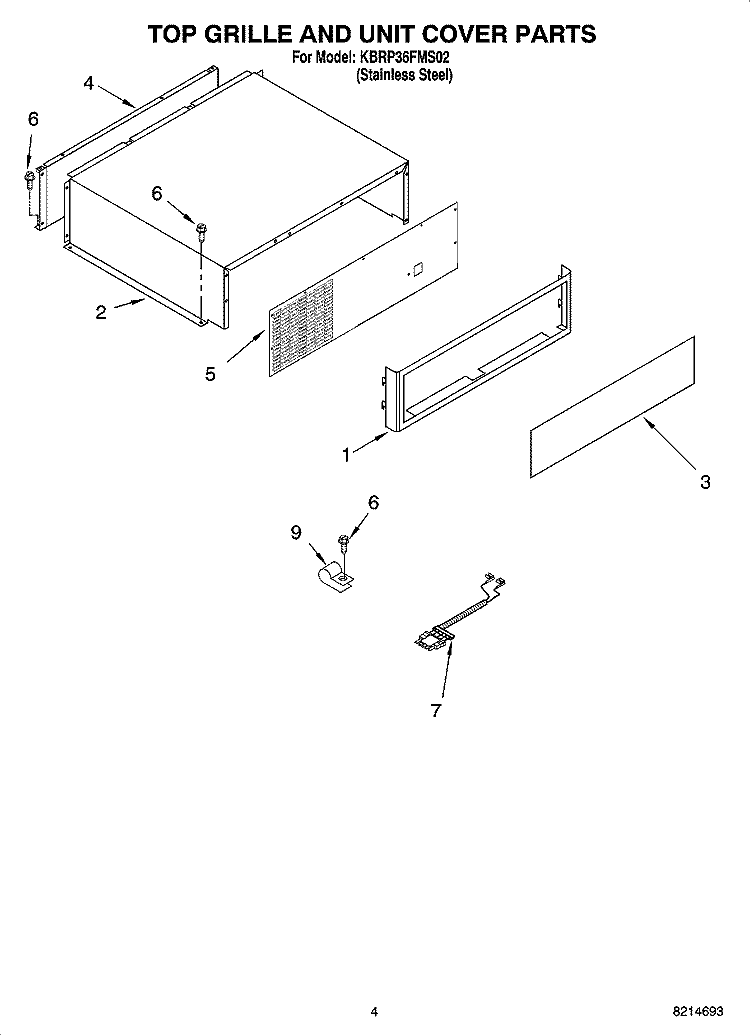 TOP GRILLE AND UNIT COVER PARTS Diagram and Parts List for KBRP36FMS02  KitchenAid Refrigerator