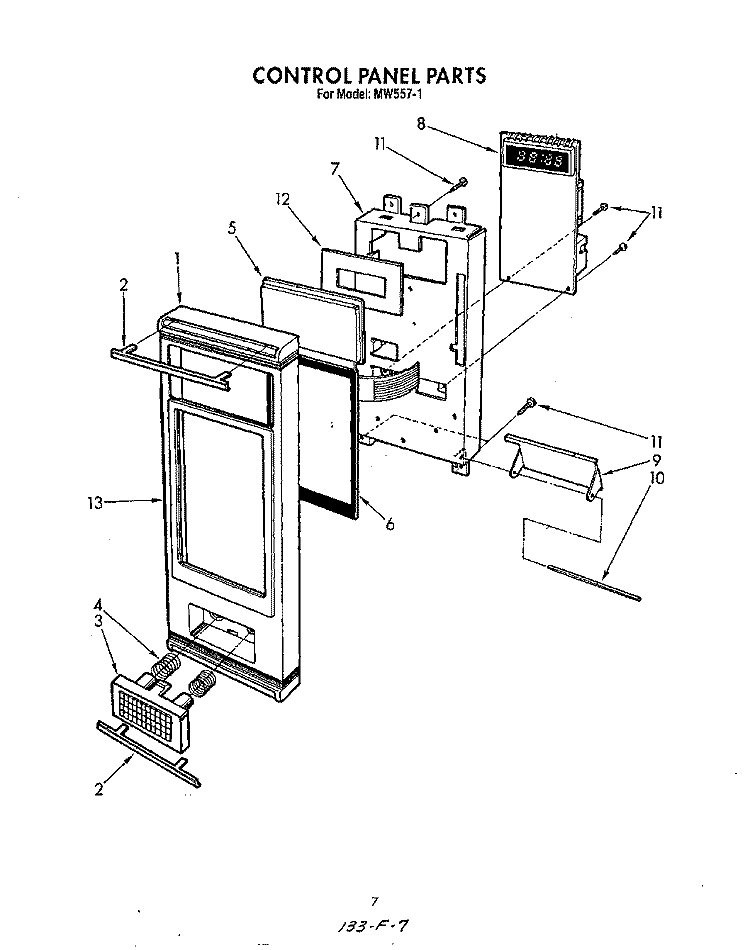 CONTROL PANEL Diagram and Parts List for MW5571  Roper Microwave