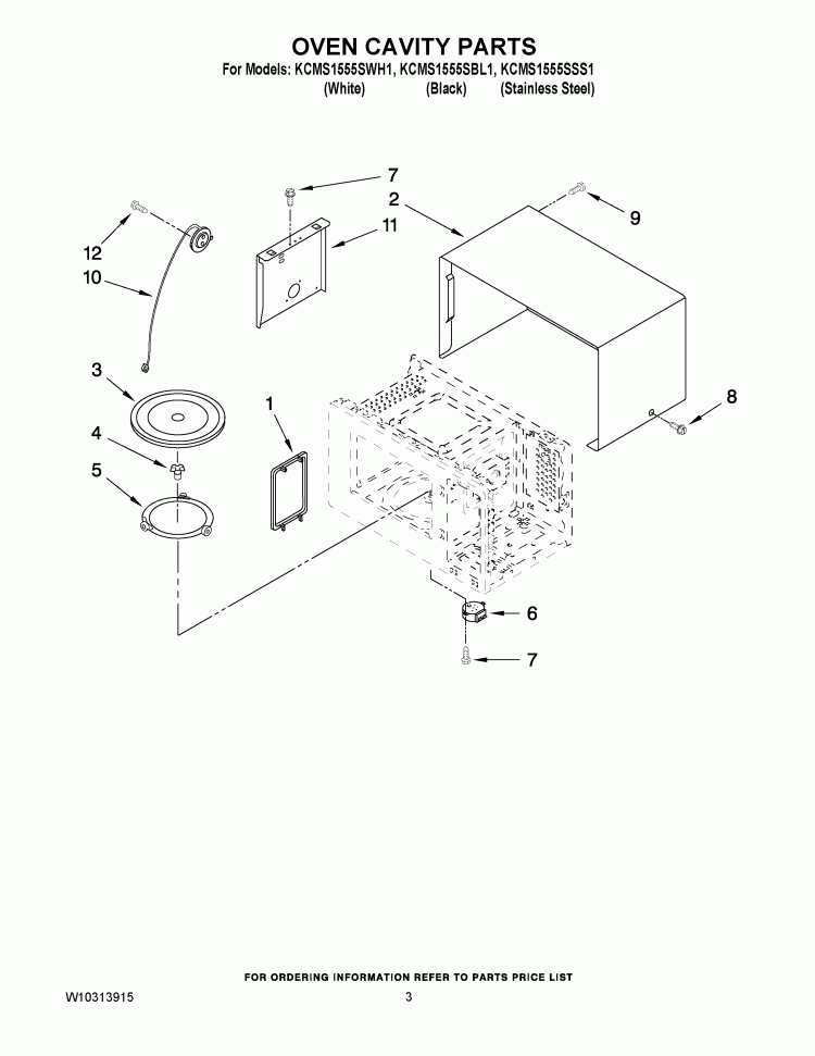 OVEN CAVITY PARTS Diagram and Parts List for KCMS1555SBL1  KitchenAid Microwave