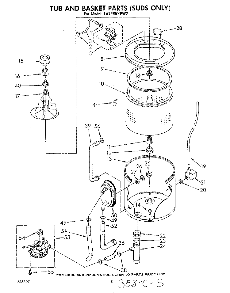 TUB AND BASKET (SUDS ONLY) Diagram and Parts List for LA7680XPW2  Whirlpool Washer