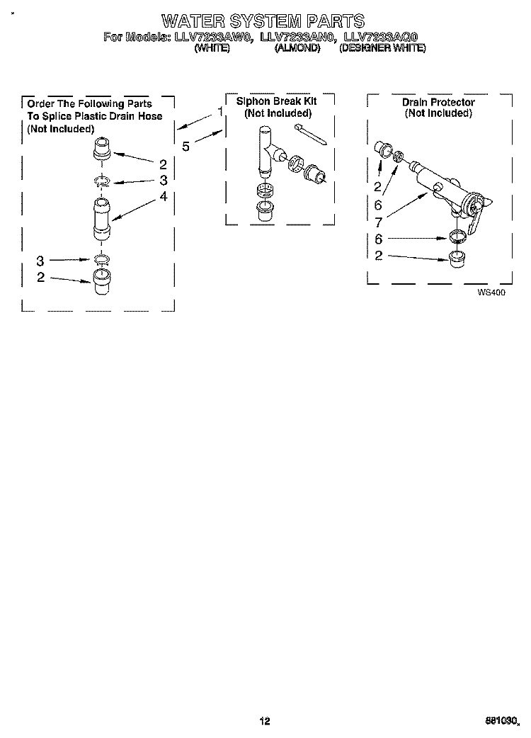 WATER SYSTEM Diagram and Parts List for LLV7233AW0  Whirlpool Washer