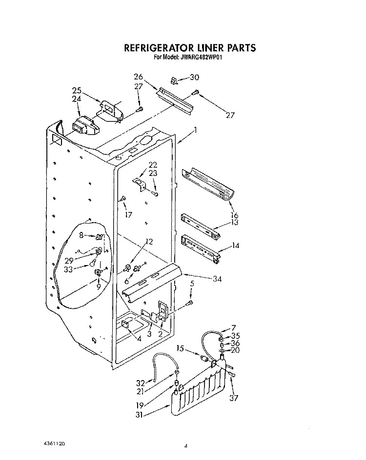 REFRIGERATOR LINER Diagram and Parts List for JWARG482WP01  Whirlpool Refrigerator
