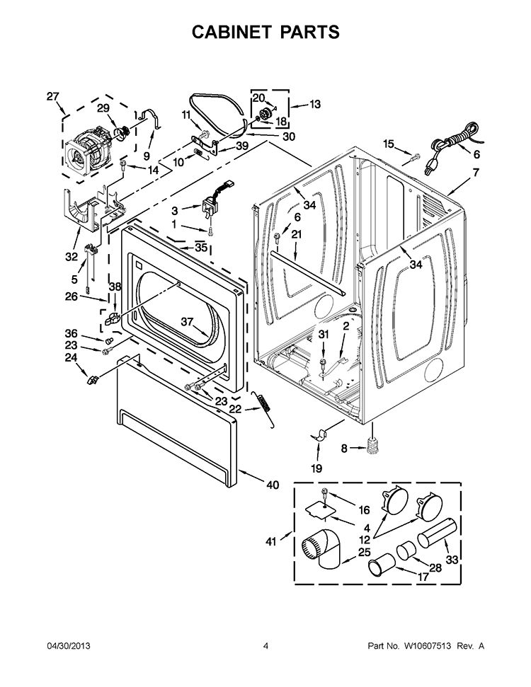 CABINET PARTS Diagram and Parts List for 7MWGD5700BC0  Whirlpool Dryer