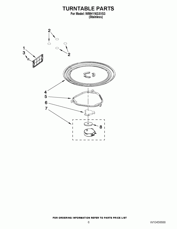 TURNTABLE PARTS Diagram and Parts List for WMH1163XVS3  Whirlpool Microwave