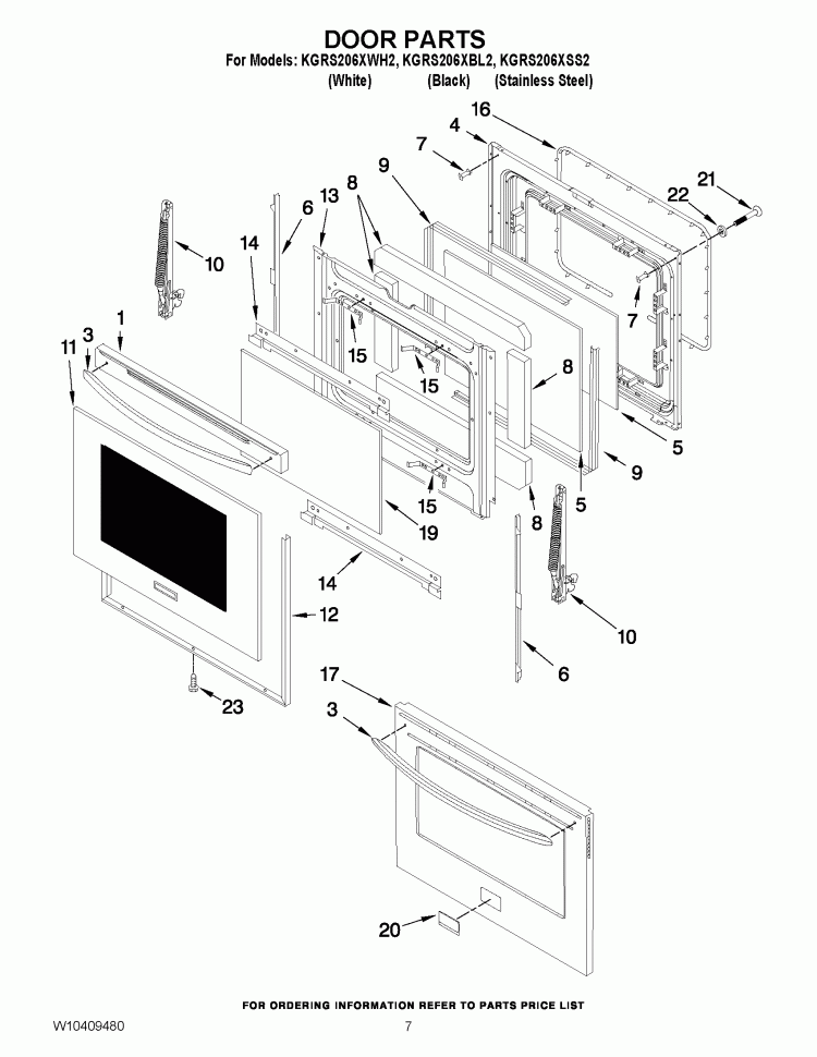 DOOR PARTS Diagram and Parts List for KGRS206XSS2  KitchenAid Range
